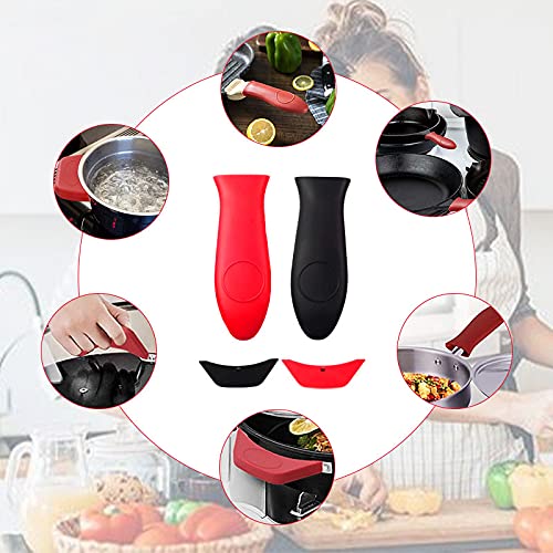 FEROTED 8 Pcs Pot Handle Covers, Silicone, Red+Black, 4xSilicone Hot Handle Holders, 4xSilicone Lid Covers