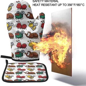 HENGE Insect Oven Mitts and Pot Holders Sets of 2,Resistant Hot Pads,Flexible Cooking Oven Gloves for Microwave BBQ Cooking Baking Grilling