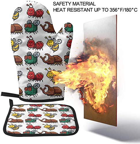 HENGE Insect Oven Mitts and Pot Holders Sets of 2,Resistant Hot Pads,Flexible Cooking Oven Gloves for Microwave BBQ Cooking Baking Grilling