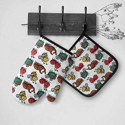 HENGE Insect Oven Mitts and Pot Holders Sets of 2,Resistant Hot Pads,Flexible Cooking Oven Gloves for Microwave BBQ Cooking Baking Grilling