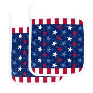 Memorial Day 2 Pack Pot Holders Heat Insulation Hot Pads, USA Patriotic Star Washable Oven Pot Holder Set for Kitchen Blue Red White Stars Potholders for Baking Cooking Dining Table