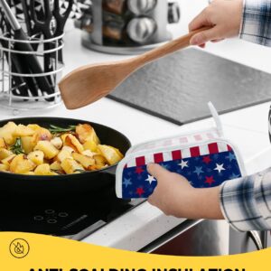 Memorial Day 2 Pack Pot Holders Heat Insulation Hot Pads, USA Patriotic Star Washable Oven Pot Holder Set for Kitchen Blue Red White Stars Potholders for Baking Cooking Dining Table