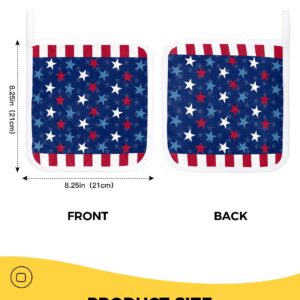 Memorial Day 2 Pack Pot Holders Heat Insulation Hot Pads, USA Patriotic Star Washable Oven Pot Holder Set for Kitchen Blue Red White Stars Potholders for Baking Cooking Dining Table