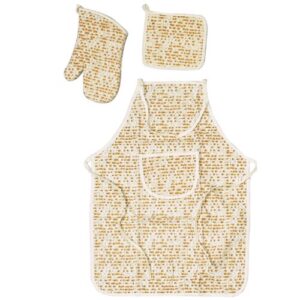 israel giftware happy passover gifts for passover seder, 3 piece matzah passover pesach dinner hostess gifts - passover decor - potholder, oven mitt and cooking apron set, beige