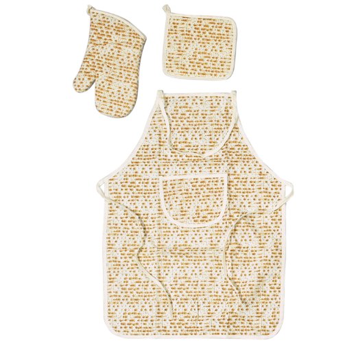 Israel Giftware Happy Passover Gifts for Passover Seder, 3 Piece Matzah Passover Pesach Dinner Hostess Gifts - Passover Decor - Potholder, Oven Mitt and Cooking Apron Set, Beige