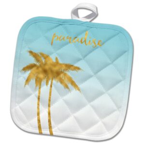 3drose image of blue ombre gold palm trees tropical paradise pot holder