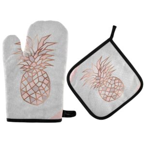 alaza rose gold pineapple on pink and white marble oven mitts and pot holders sets heat resistant kitchen oven gloves potholder for cooking baking grill