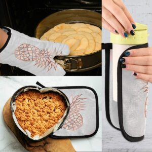 ALAZA Rose Gold Pineapple On Pink and White Marble Oven Mitts and Pot Holders Sets Heat Resistant Kitchen Oven Gloves Potholder for Cooking Baking Grill