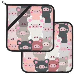 Cute Pig Pot Holders Set of 2,Oven Hot Pads for Kitchen Heat Resistant Washable Potholder for Kitchen Baking