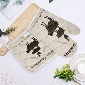 Kitchen Oven Gloves Farmhouse Animal Oven Mitts Pot Holder Set Cow Pig Chicken Retro Rustic Hot Pad Sets for Kitchen BBQ Cooking Baking Grilling Heat Resistance 12 x 6 inch + 8 x 8 inch