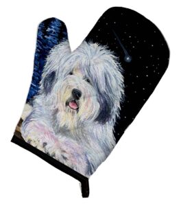 caroline's treasures ss8443ovmt starry night old english sheepdog oven mitt heat resistant thick oven mitt for hot pans and oven, kitchen mitt protect hands, cooking baking glove