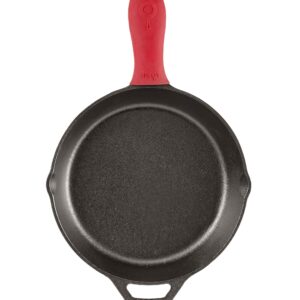 Lodge 13-1/4-Inch Pre-Seasoned Skillet & Silicone Hot Handle Holder - Red Heat Protecting Silicone Handle Cast Iron Skillets with Keyhole Handle