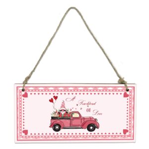 lbfun valentines hanging wood sign pink rose truck welcome rustic wooden sign cute gnome heart a truckload of love wood plank decorative board wooden art decor for home, 8 x 4 inch