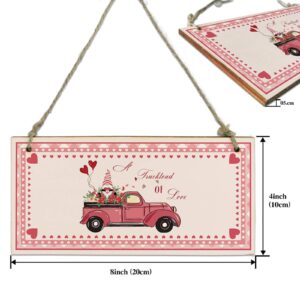 LBFUN Valentines Hanging Wood Sign Pink Rose Truck Welcome Rustic Wooden Sign Cute Gnome Heart A Truckload of Love Wood Plank Decorative Board Wooden Art Decor for Home, 8 x 4 inch