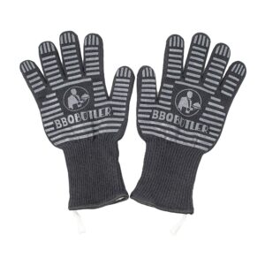 bbq butler heat resistant grill gloves - grilling/oven/smoking/bbq/campfire gloves - cooking gloves - high heat resistance - silicone grip strips - black - two gloves