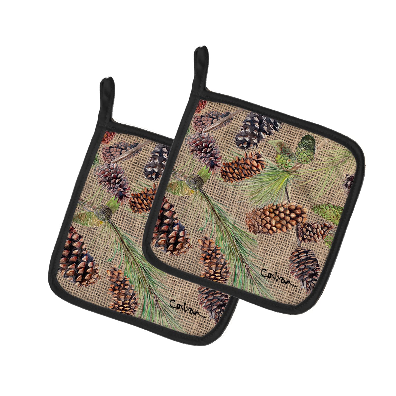 Caroline's Treasures 8735PTHD Pine Cones Pair of Pot Holders Kitchen Heat Resistant Pot Holders Sets Oven Hot Pads for Cooking Baking BBQ, 7 1/2 x 7 1/2