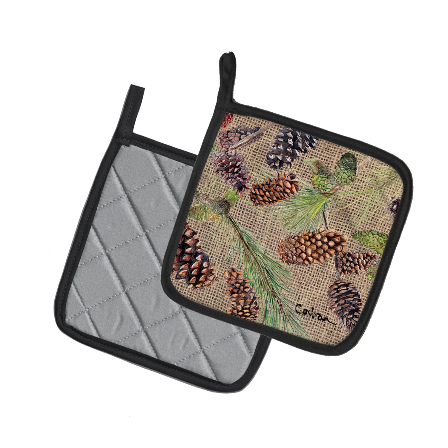 Caroline's Treasures 8735PTHD Pine Cones Pair of Pot Holders Kitchen Heat Resistant Pot Holders Sets Oven Hot Pads for Cooking Baking BBQ, 7 1/2 x 7 1/2