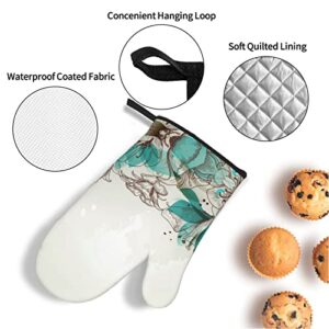 Teal Floral Oven Mitts and Pot Holders Sets,Multi-Function Kitchen Pot Holders with Pocket (4 Pcs)