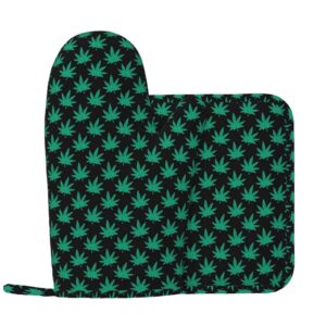green marijuana leaf oven mitts and pot holders sets non-slip silicone oven glove cooking potholder