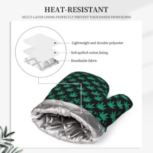 Green Marijuana Leaf Oven Mitts and Pot Holders Sets Non-Slip Silicone Oven Glove Cooking Potholder