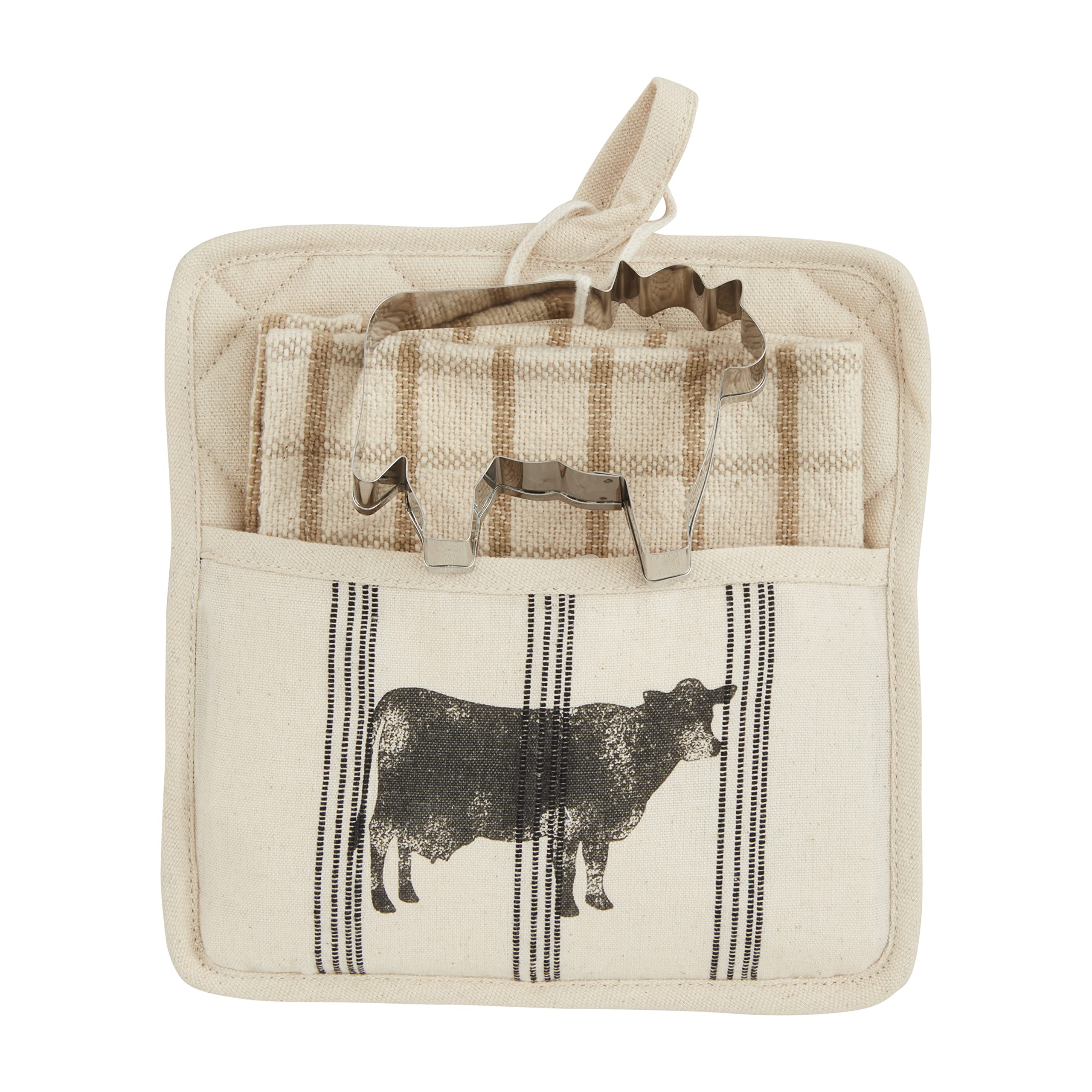 Mud Pie Farm Pot Holder & Towel Set, Cow, 8" x 8"