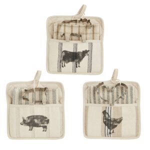 Mud Pie Farm Pot Holder & Towel Set, Cow, 8" x 8"