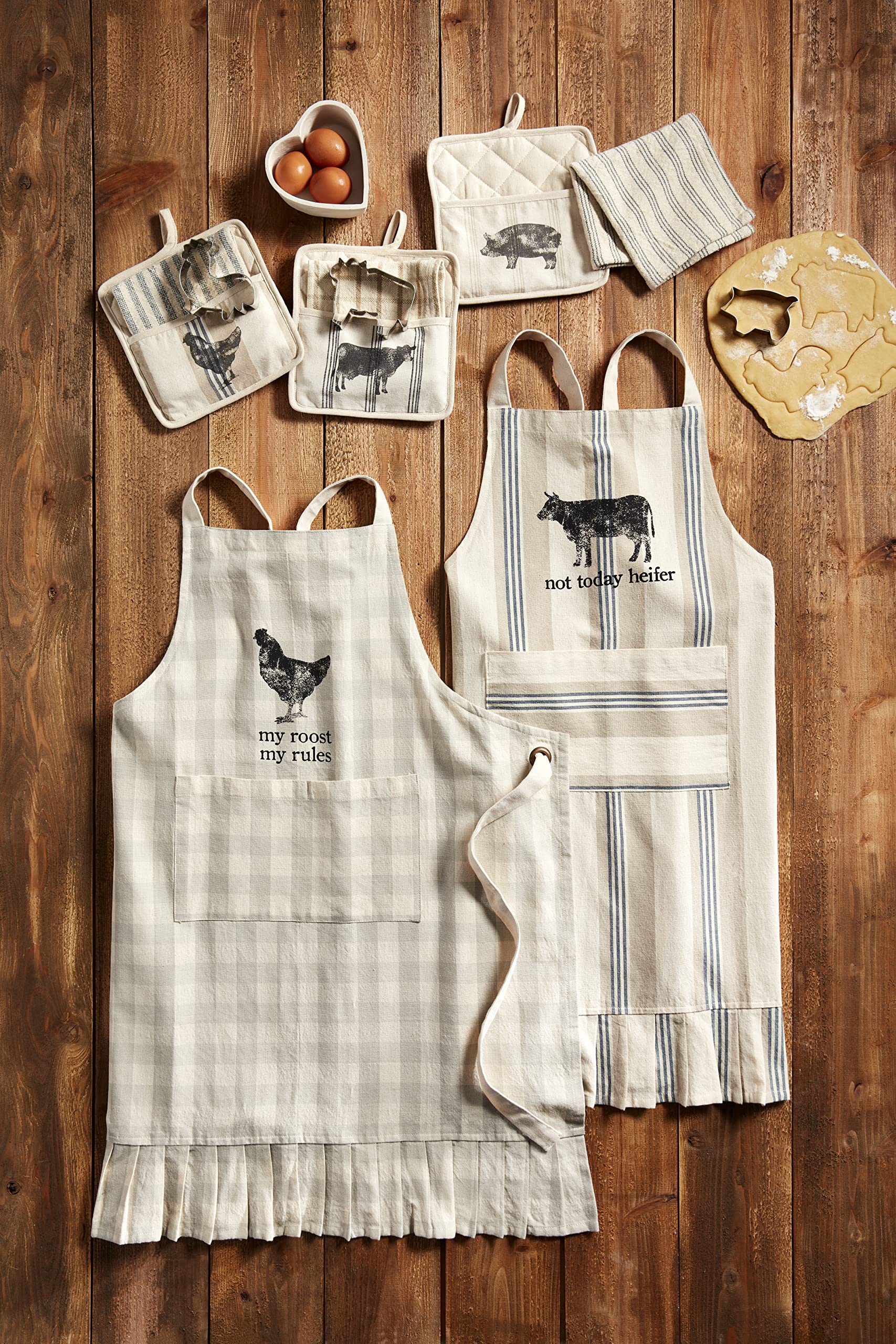 Mud Pie Farm Pot Holder & Towel Set, Cow, 8" x 8"