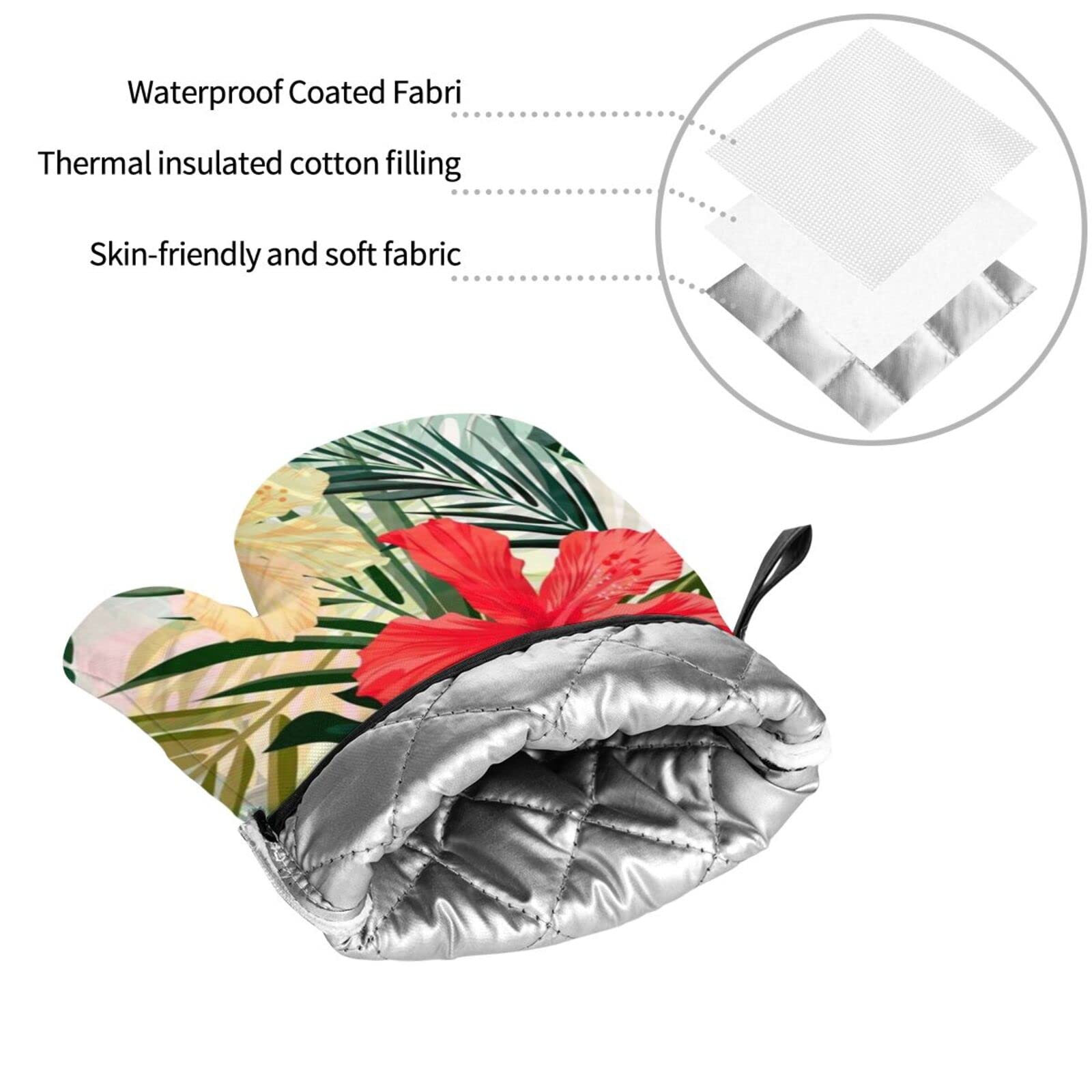 Summer Hawaiian Oven Mitts and Pot Holders Sets Kitchen Hot Pad Non-Slip Heat Resistant Waterproof Baking BBQ Cooking Gloves(4 Piece)