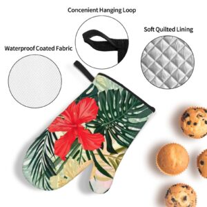 Summer Hawaiian Oven Mitts and Pot Holders Sets Kitchen Hot Pad Non-Slip Heat Resistant Waterproof Baking BBQ Cooking Gloves(4 Piece)