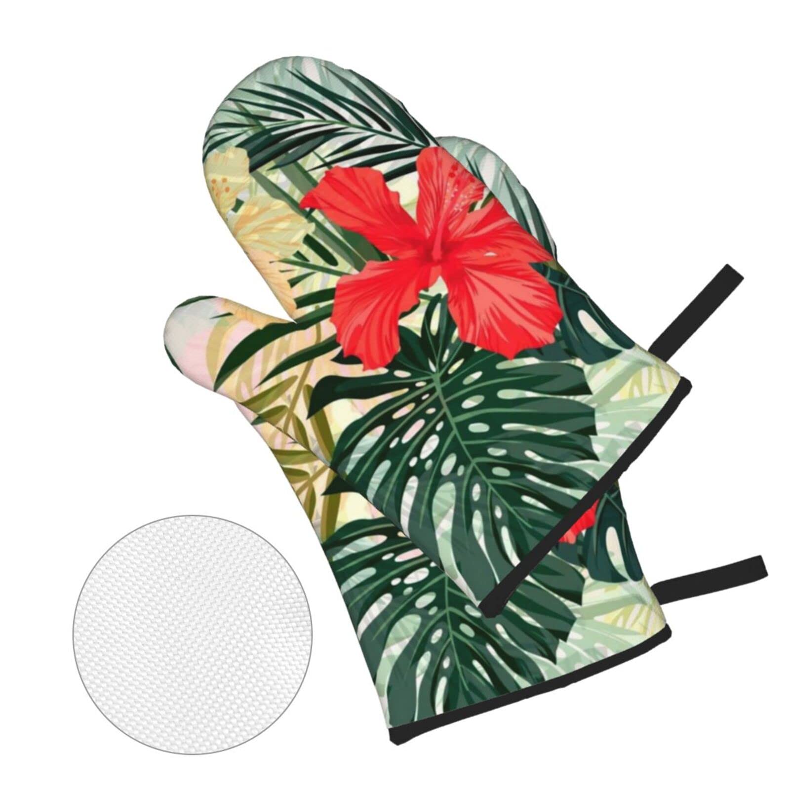 Summer Hawaiian Oven Mitts and Pot Holders Sets Kitchen Hot Pad Non-Slip Heat Resistant Waterproof Baking BBQ Cooking Gloves(4 Piece)