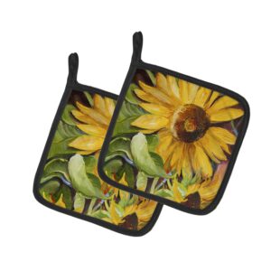 caroline's treasures jmk1265pthd sunflowers pair of pot holders kitchen heat resistant pot holders sets oven hot pads for cooking baking bbq, 7 1/2 x 7 1/2