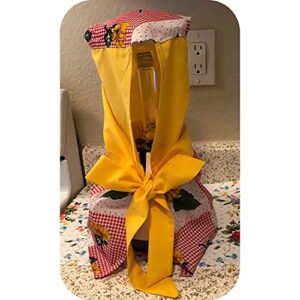 blender cover for oster. kitchen design: sunny sunflower/red checkered.- dress for blender-ribbons to make your own adjustable bow.