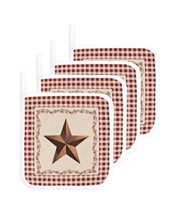 4 pack pot holders for kitchen,western star burgundy red gingham country texas berry heat proof potholder hot pads trivet,farmhouse style washable coaster potholders for cooking baking grilling