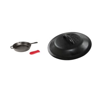 lodge cast iron skillet with red silicone hot handle holder, 10.25-inch 10-1/4-inch cast-iron lid