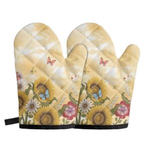 dolyues sunflower print ovens mitt heat resistant kitchen gloves for women