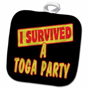 3d rose toga party survival pride and humor design pot holder, 8 x 8