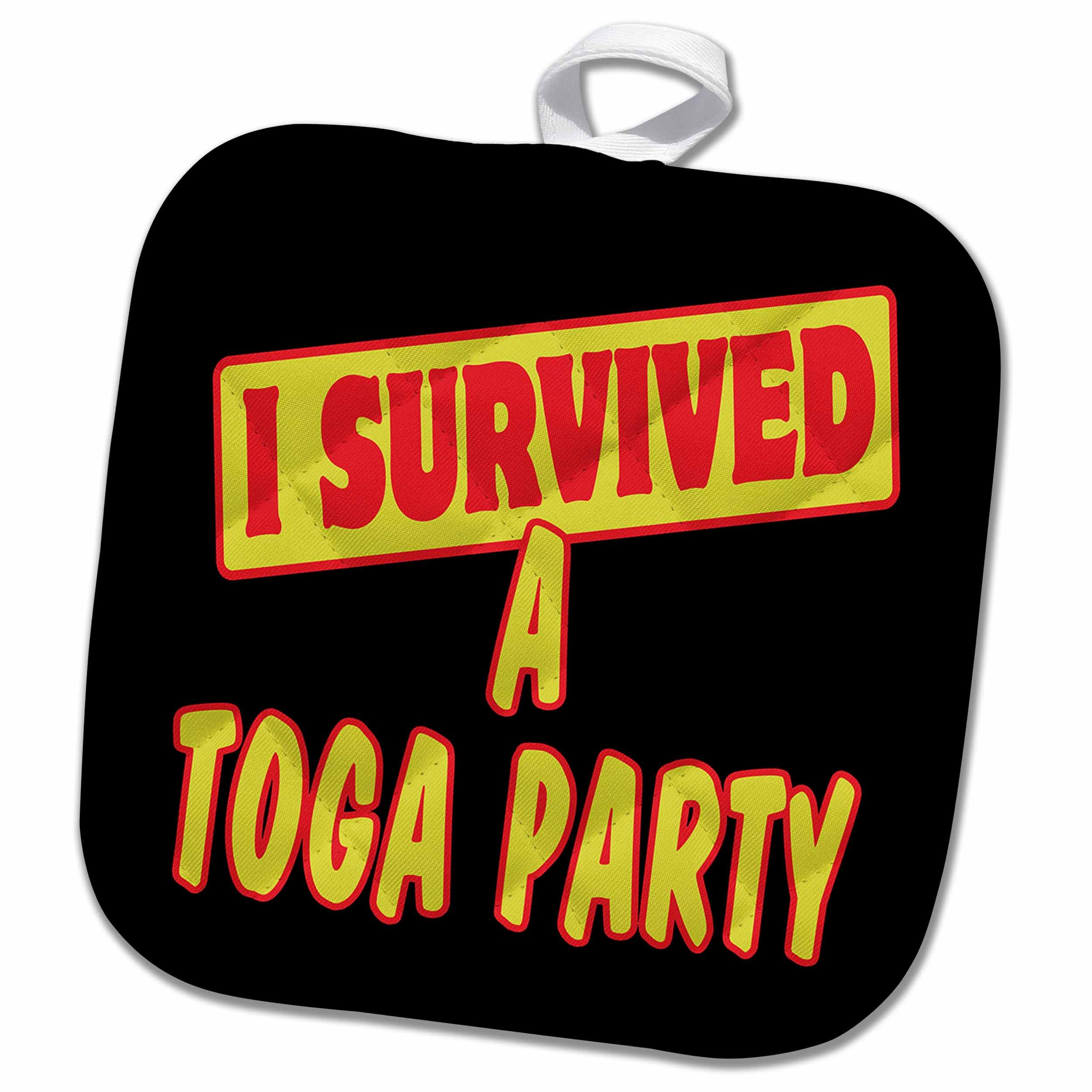 3D Rose Toga Party Survival Pride and Humor Design Pot Holder, 8 x 8