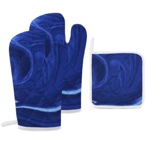 navy stone cobalt blue talisman oven mitts and pot holders sets of 3,kitchen gift heat resistant non slip hot pads & oven mitts set for cooking bbq grilling baking