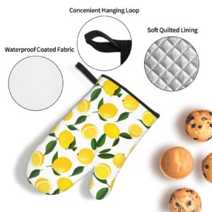 Lemon Oven Mitts and Pot Holders Sets of 3,Resistant Hot Pads with Polyester Non-Slip BBQ Gloves for Kitchen,Cooking,Baking,Grilling