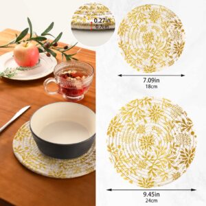 Pot Holders Trivets Set Pure Cotton Potholders Set, Hot Pads Set of 2, Gold Dahlia Pinnata Flowers Hot Pot Trivets One 9.45 Inch and One 7 Inch