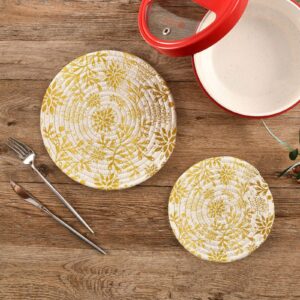 Pot Holders Trivets Set Pure Cotton Potholders Set, Hot Pads Set of 2, Gold Dahlia Pinnata Flowers Hot Pot Trivets One 9.45 Inch and One 7 Inch