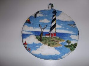 quilted pot holders hot pads lighthouse potholders fabric round handmade trivet double insulated 9 inches