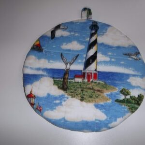 Quilted Pot Holders Hot Pads Lighthouse Potholders Fabric Round Handmade Trivet Double Insulated 9 Inches