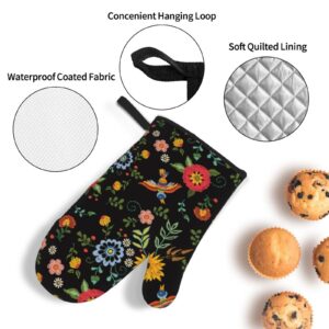 Colorful Floral Birds Oven Mitts and Pot Holders Sets of 4,Non-Slip Heat Resistant Oven Gloves for Baking Cooking Grilling BBQ