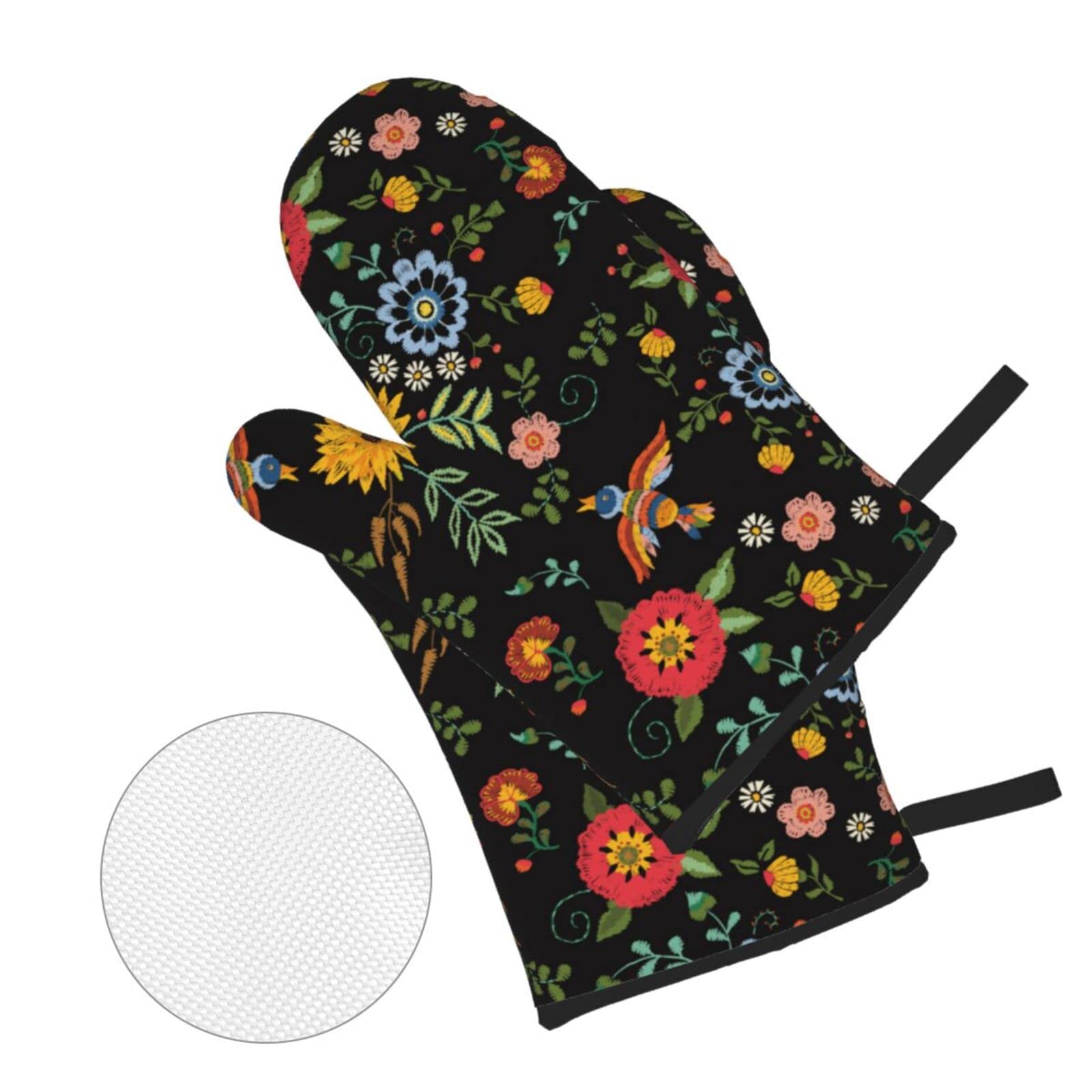 Colorful Floral Birds Oven Mitts and Pot Holders Sets of 4,Non-Slip Heat Resistant Oven Gloves for Baking Cooking Grilling BBQ