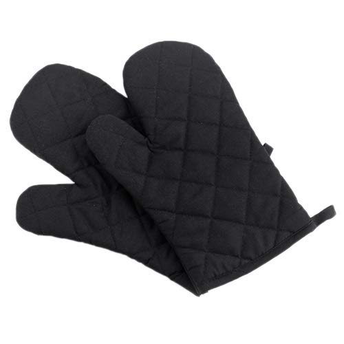 AkoMatial Oven Mitts Cotton Microwave BBQ Oven Cotton Baking Pot Glove Heat Proof Resistant Kitchen Cooking Pot Holder Tool for Barbecue Potholder Present Black