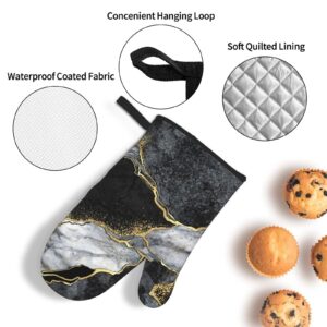 Oven Mitts and Pot Holders Sets of 3 Black Marble Gold Crack Kitchen Potholder Gloves Heat Resistant Non-Slip for Chef Baking Cooking Grilling BBQ Mittens