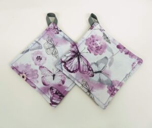 pot holder for kitchen pot holder set oven hot pad pot holder for cooking or baking in a purple and grey butterfly fabric print