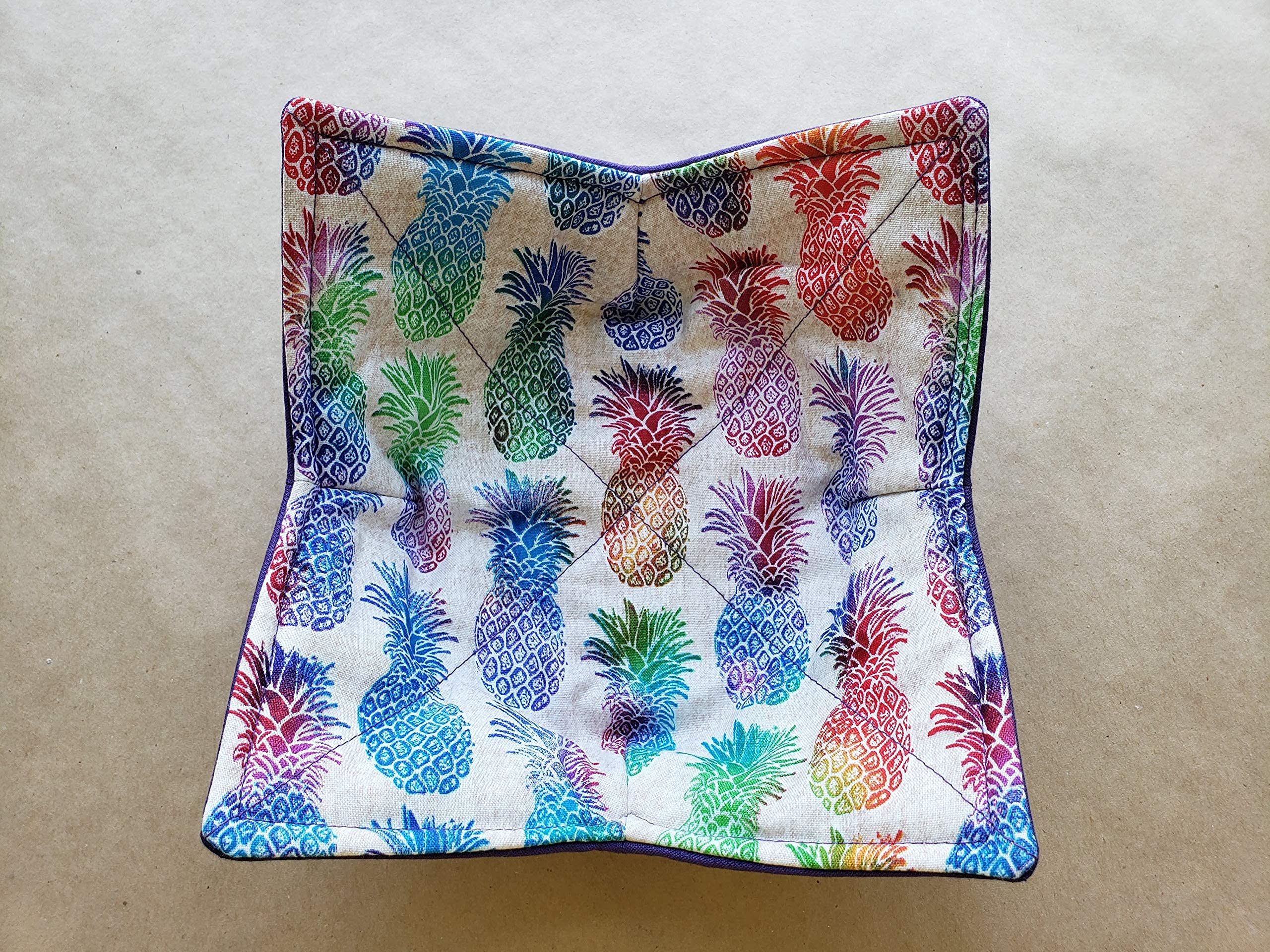 Rainbow Pineapple Microwave Bowl Cozy Tropical Hospitality Microwaveable Reversible Bowl Holder