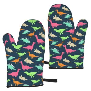 2 piece set oven mitts, colorful dinosaur animal baking glove for cooking bbq